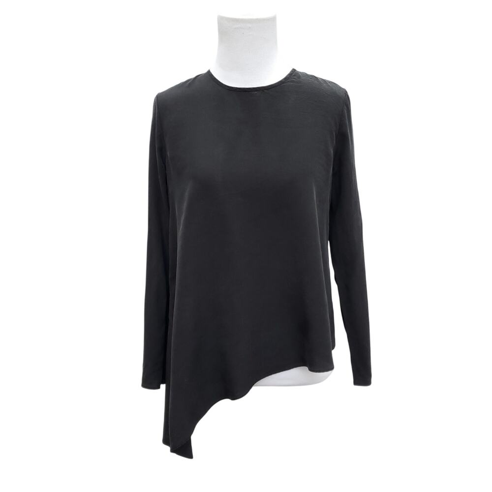 Amanda Uprichard Black Silk Top Asymmetric Hem Slit Keyhole Back Size P XS